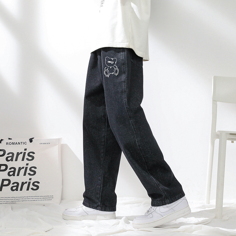 High street jeans for men with rolled-up edges for Spring/Autumn 2024, trendy loose wide-leg pants for students, retro trendy casual pants Specification image