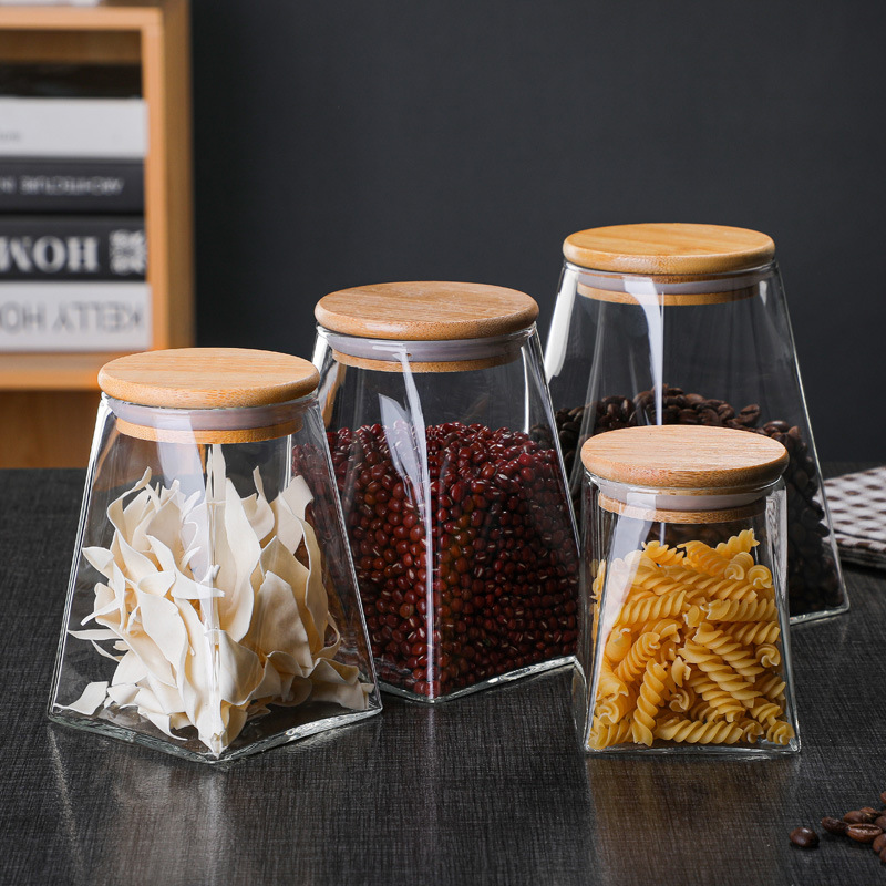 Square, round glass sealed jar, kitchen food storage jar, trapezoidal tea jar, spherical coffee bean storage jar