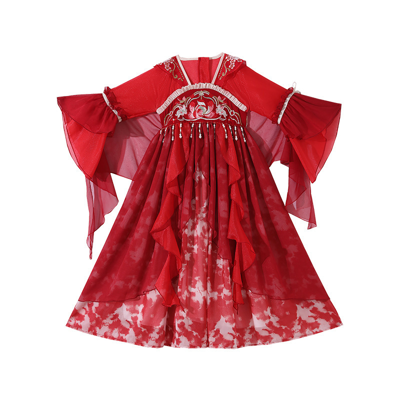 National Trend - Girls' Hanfu 2026 New Tang Suit, Chinese Style Long-sleeved Embroidered blouse and Skirt, Ancient-style performance Costume, Super Fairy Ancient-style skirt Item Picture