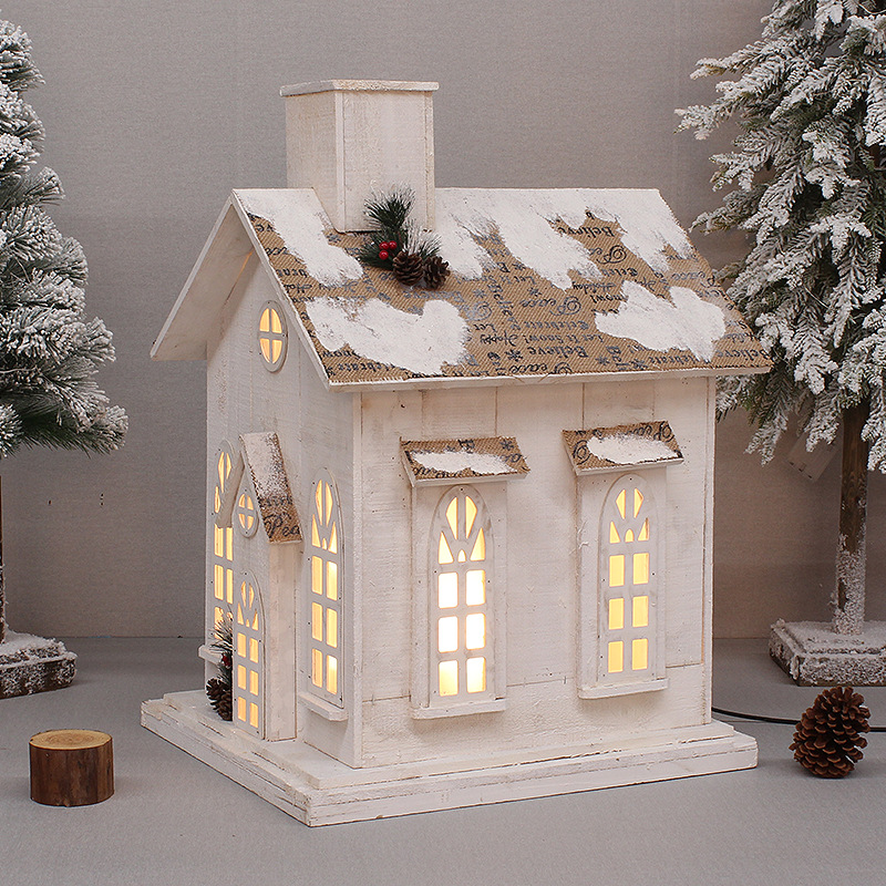 Strictly Select Log Wood Christmas Large Luminous Snow House Wooden House Christmas Decoration Supplies Hotel Layout Props details Picture
