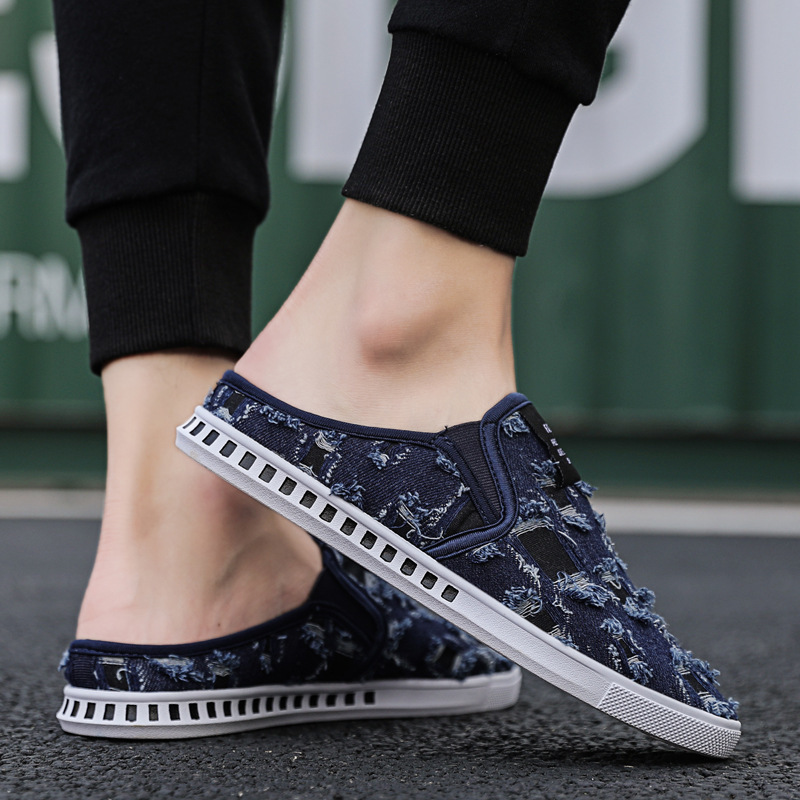 2022 Summer Men's Canvas Shoes A Slip-On Half Drag Lazy Casual Shoes Korean Version Of The Trend Student Net Red Beggar Shoes Specification drawing