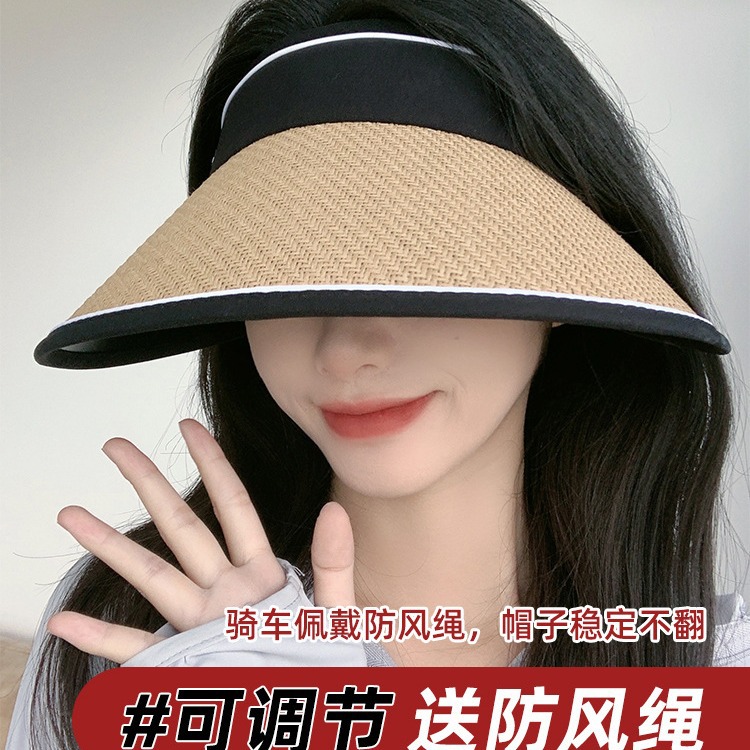 Spring 2024 sun protection hats, women's open-top hats, wide-brimmed sun hats, fashionable and versatile folding summer straw woven sun hats details Picture