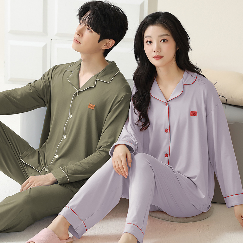Couple pajamas for spring and autumn, Modal long-sleeved, thin air-conditioned home wear, plus-size casual men's and women's suits for summer Application Scenario