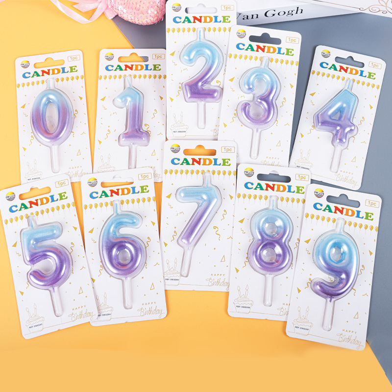 现货梦幻美人鱼色数字蜡烛ins渐变风布置派对蛋糕烘焙插件插卡