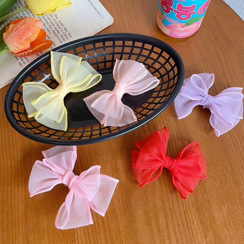 Korean lace girl princess bow hair clip headwear, children's super ethereal charm, girl side clip and top clip hair accessory details Picture