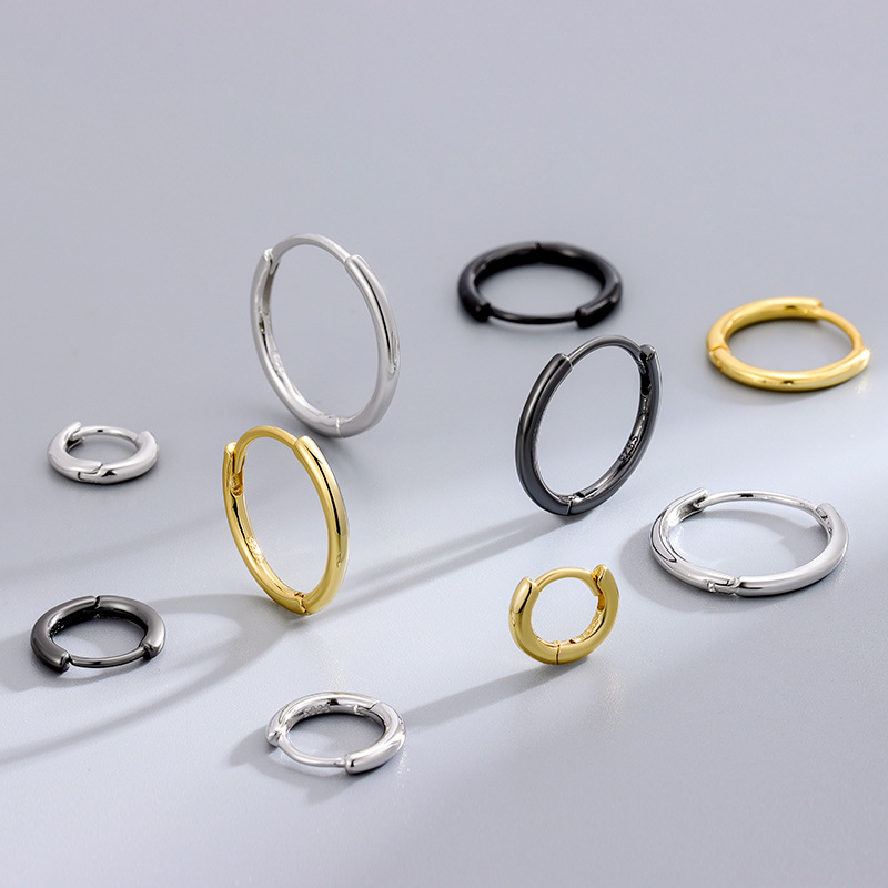 S925纯银光身实心耳环日韩时尚简约多规格小耳环镀K金男女款耳扣