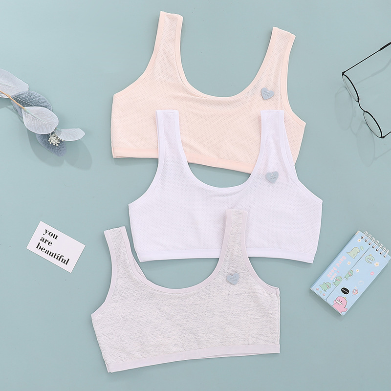 New girl underwear women's one piece pneumothorax pad pure cotton inner anti-leakage fixed cup vest bra details Picture