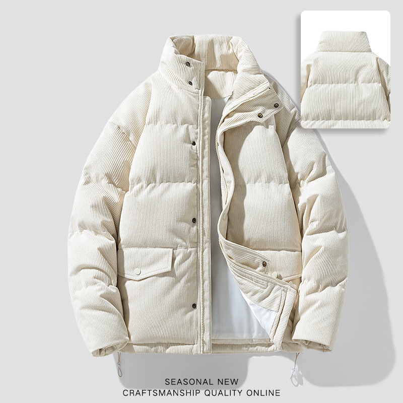 Winter Hong Kong-style corduroy fabric cotton-padded jacket, a trendy brand for couples, thickened cotton-padded jacket, men's stand-up collar coat 2023 Application Scenario