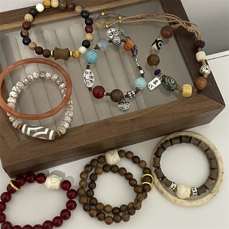 National Wind Lion Auspicious Safety Lock Beaded Bracelet Temperament Advanced Sense Run Ring Bracelet Retro Hand Decoration New Chinese Style Bracelet