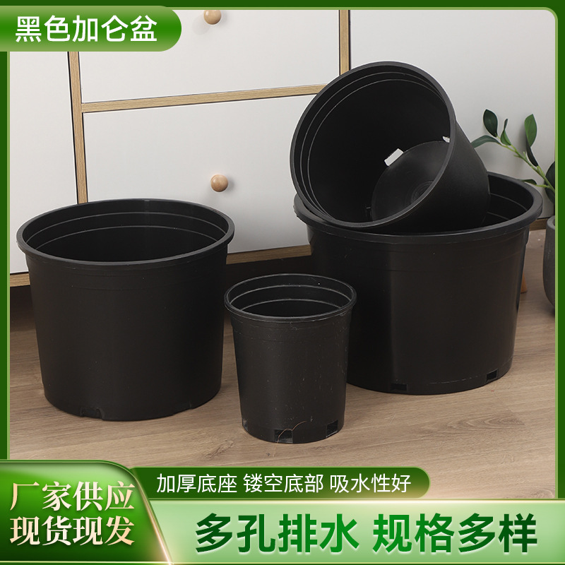 黑色加仑盆软盆加厚侧楞塑料花盆矮胖加仑花盆阳台盆栽绿萝育苗盆