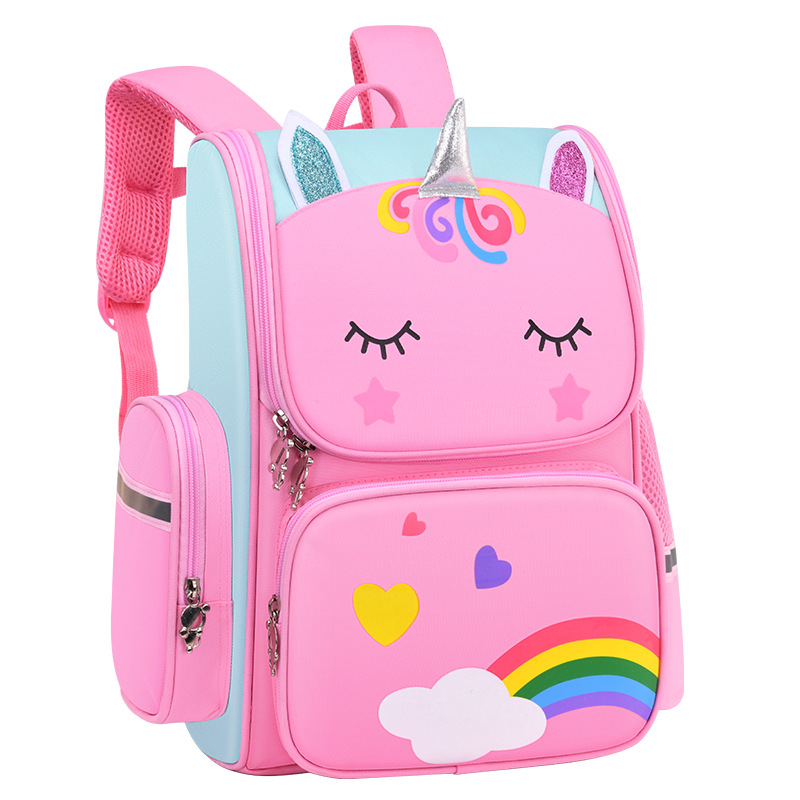1-6 grado escuela primaria mochila de los niños dos hombros reducción de carga bolsa espacial de gran capacidad de dibujos animados lindo logotipo impreso mochila Item Picture