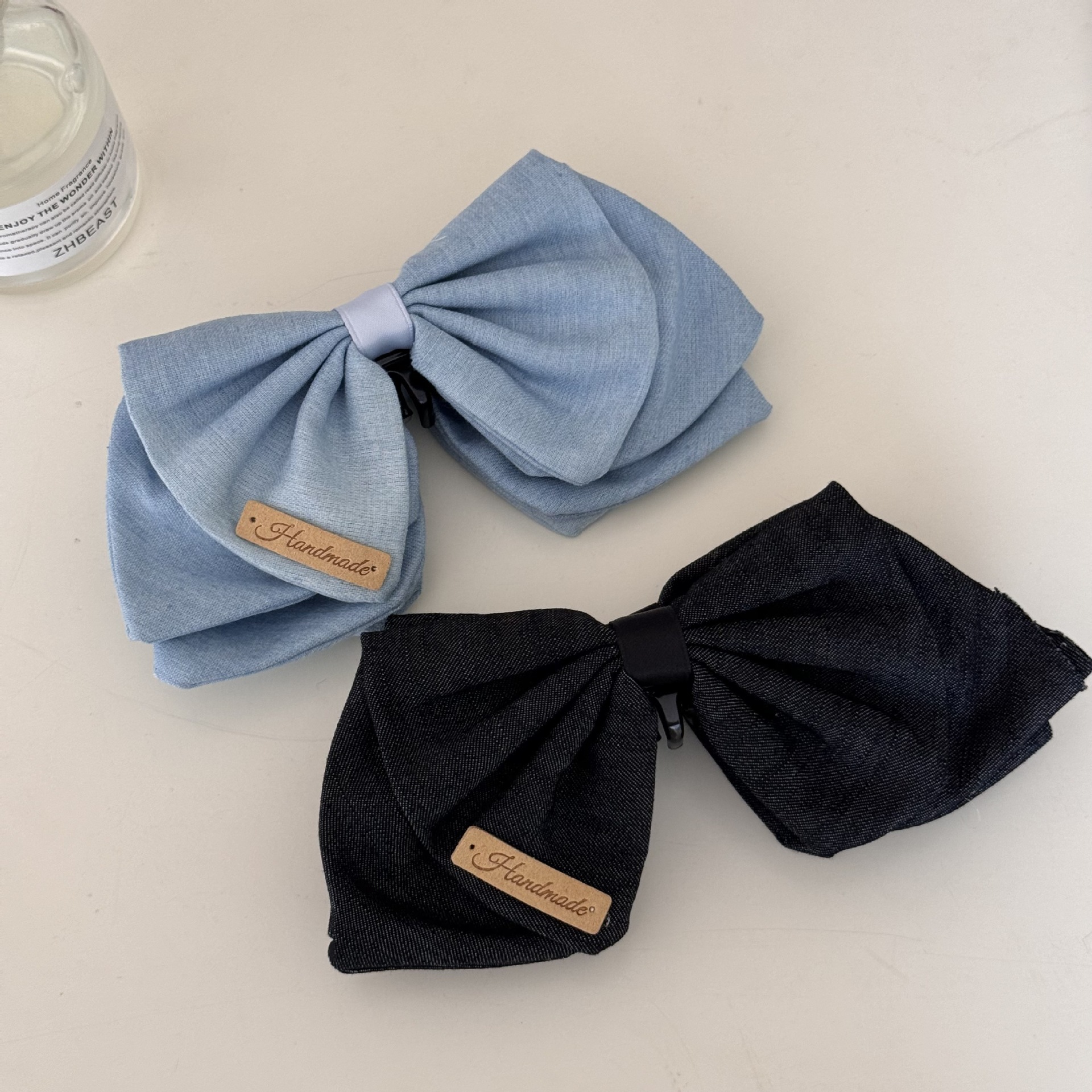 Autumn and winter style bow hair accessory, women's hair bun, banana clip, bun, high ponytail, elegant denim, versatile hair clip