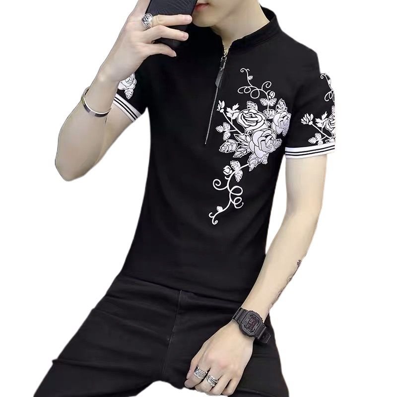 Fashionable zipper short-sleeved T-shirt for men, summer new Korean-style slimming POLO shirt for teenagers and students, trendy half-sleeve Application Scenario
