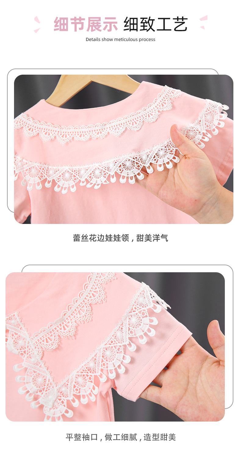 White T-shirt for girls, thin pure cotton summer dress for children and girls, short-sleeved doll lace collar top 7 pic 15