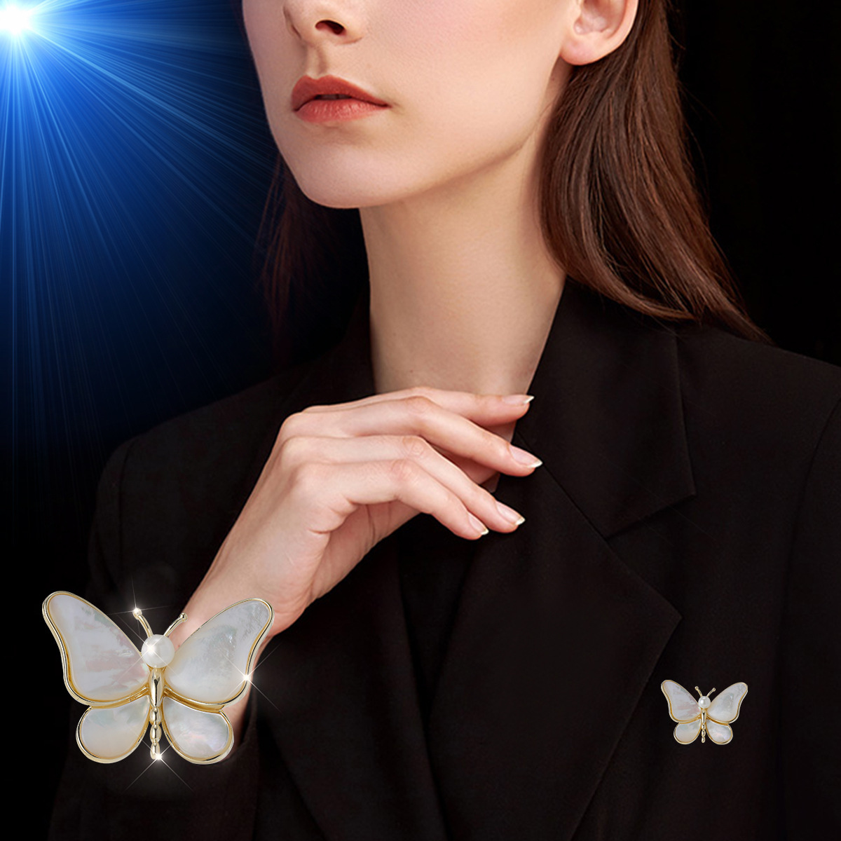 New Natural Mother-Of-Pearl Butterfly Brooch, Elegant Coat, Suit Brooch, Personalized Pin, Women's Accessory Specification drawing