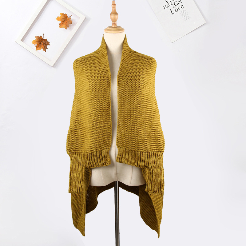 National wind cape cape female autumn and winter new high-grade sense with knitted double sleeve cape cardigan coat solid color