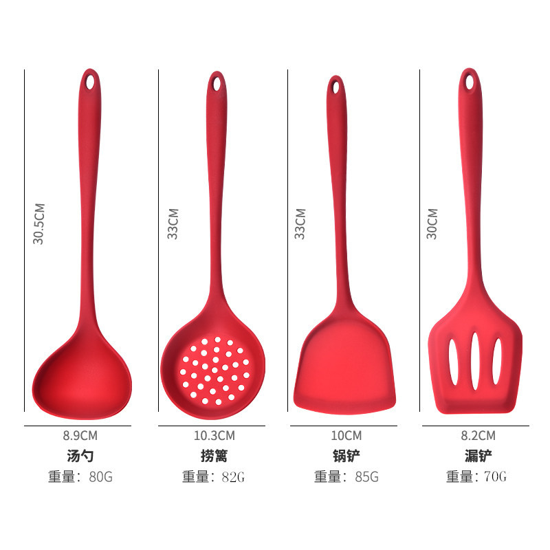 Silicone Spatula Chinese Spatula Heat Resistant Non-Stick Pan Silicone Spoon Spatula Set Soup Spoon Slotted Spoon Cooking Utensils Five-Piece Set Specification drawing