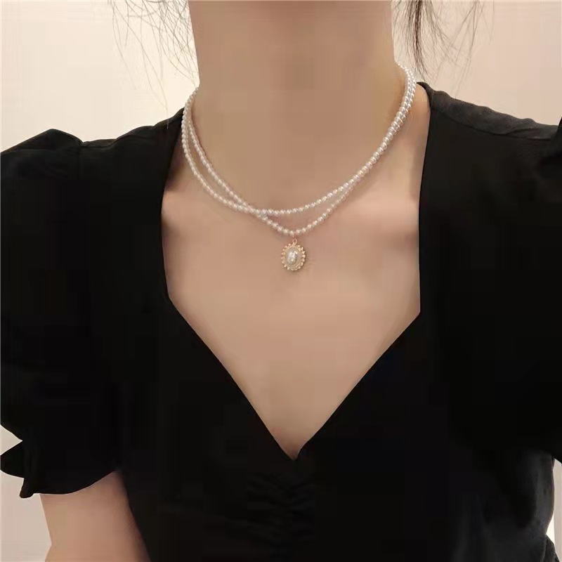 珍珠项链轻奢设计感小众韩国复古双层锁骨链高级2023年新款女配饰
