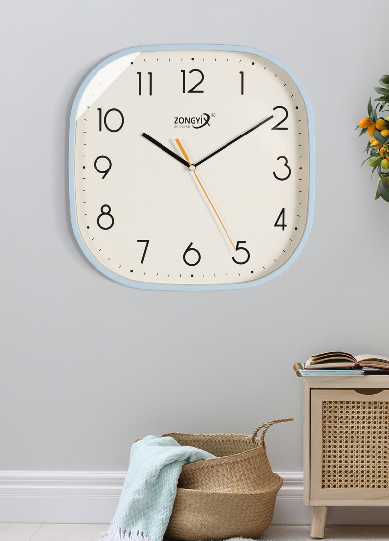 客厅简约方形静音挂钟家用现代卧室钟表家用时钟挂墙表石英电波钟详情11