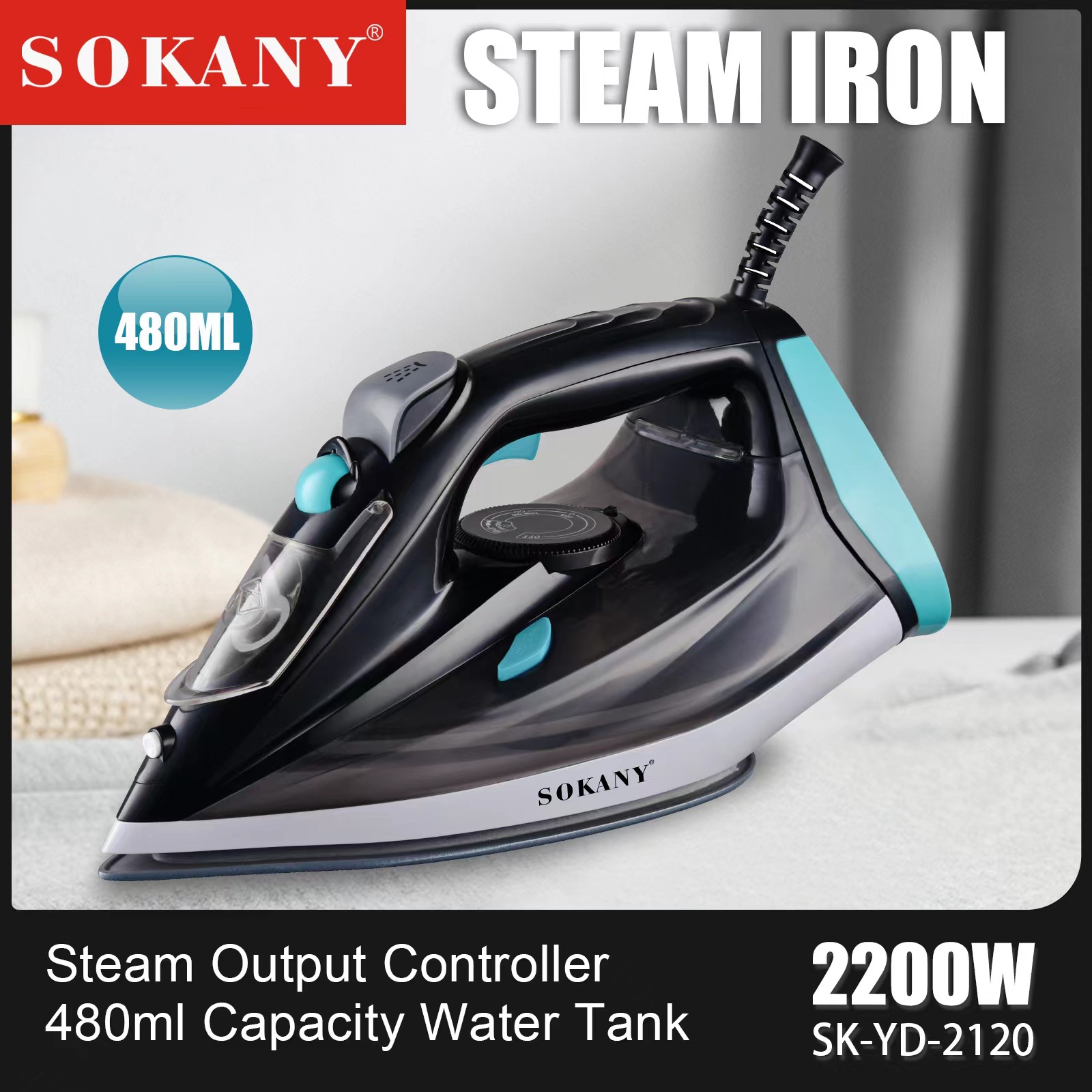 Cross-border SOKANY2010 Electric Iron, Household multi-functional steam iron, 480ml water tank adjustable temperature iron