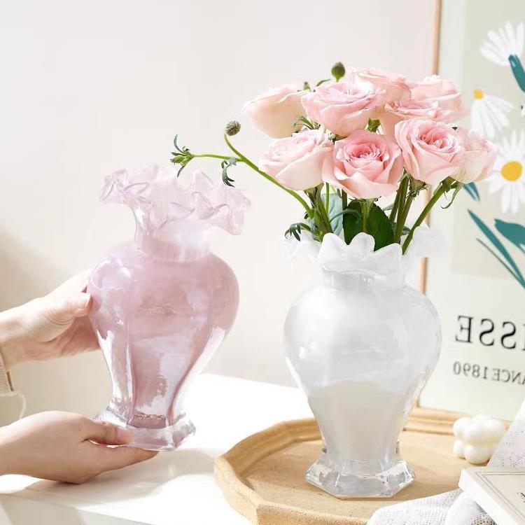 新品法式中古玻璃花瓶高级感摆件高颜值水培插花装饰餐桌家居简约