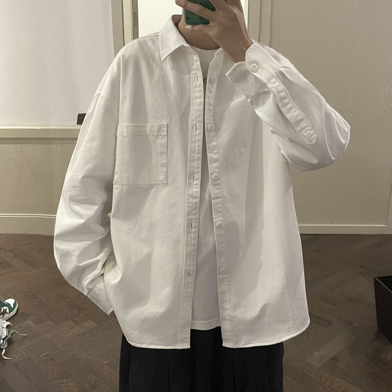 Japanese cityboy long-sleeved shirt, men's spring American retro work jacket, Hong Kong-style trendy casual top wear details Picture