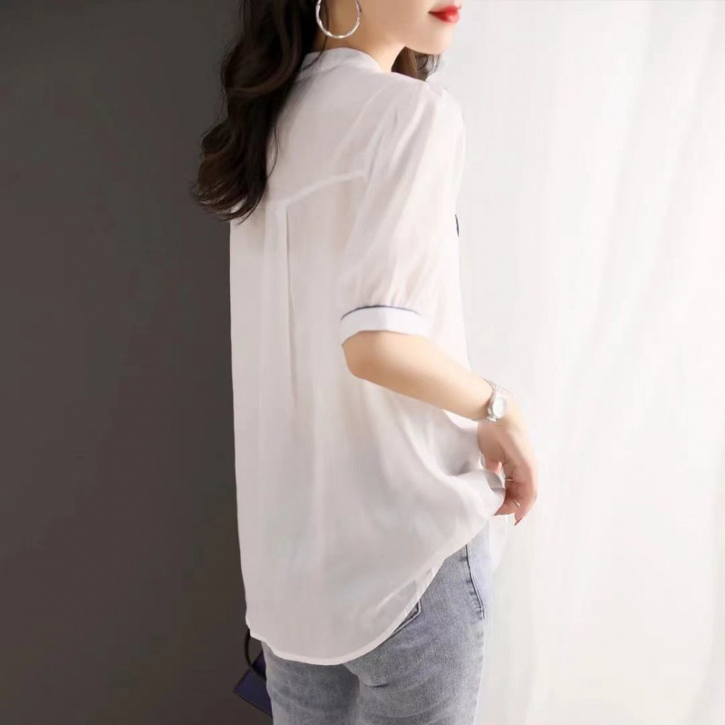 Cool Imitation Tencel White Shirt 2023 Summer New Fashion Casual Loose Korean Women's Short-Sleeved Shirt Application Scenario