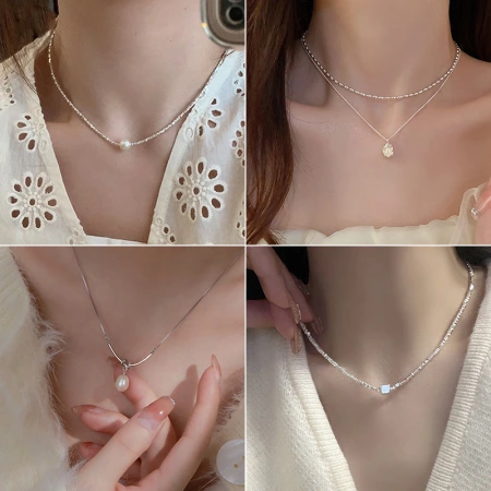 "Blazing!" Galaxy Silver Pearl Necklace for Women 2023 New Bestseller collarbone chain, light luxury, niche and high-end neckchain "Blazing!" Galaxy Silver Pearl Necklace for Women 2023 New Bestseller collarbone chain, light luxury, niche and high-end neckchain