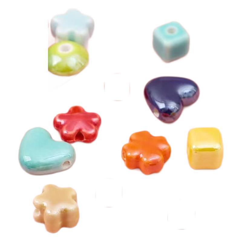 Simple and colorful ceramic pearlescent surface fish five-petal flower beads scattered beads diy handcrafted beaded bracelet decoration accessories Item Picture