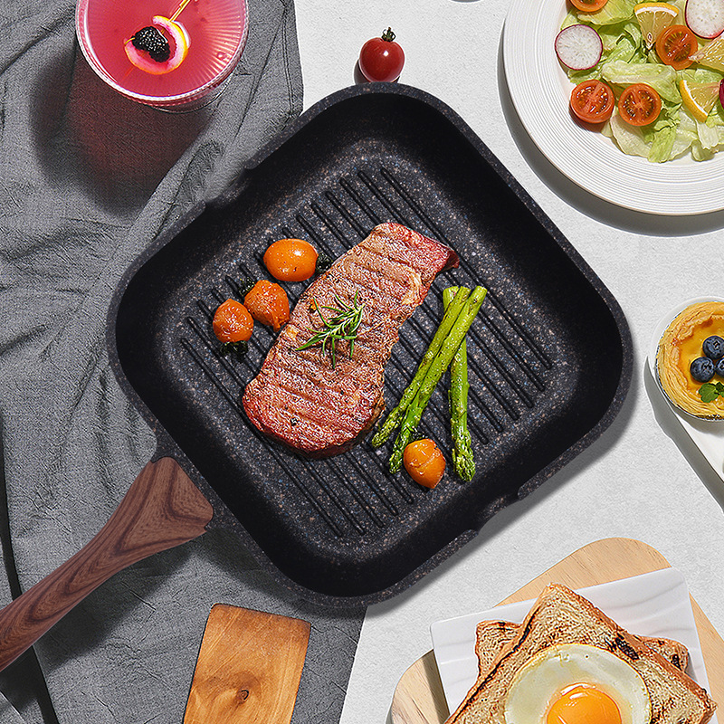 Steak Frying Pan Striped Frying Pan Multi-Layer Pan For Household Use Non-Stick Induction Cooker Pan Universal Specification drawing