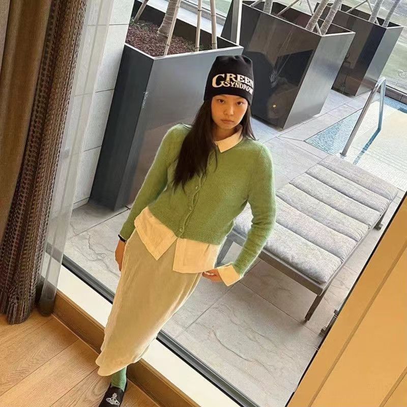 Jennie Jinzhini Same Hat Song Jihyo Double-Sided Letter Woolen Hat Autumn And Winter Warm Tide Brand Knitted Hat