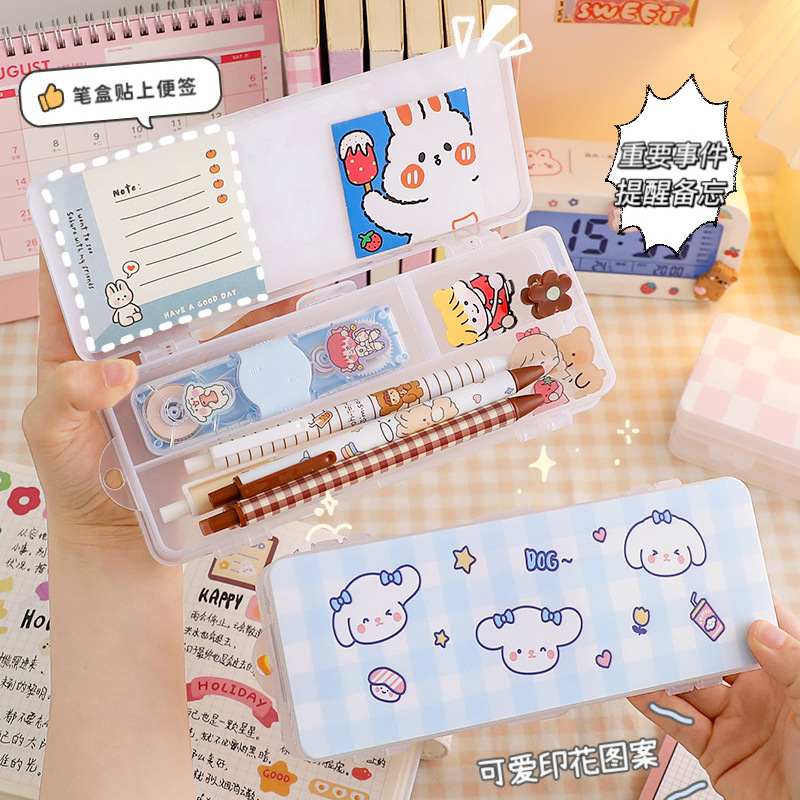 Cartoon Large Capacity Double-Layer Pencil Case Simple Girl Heart Cute Pencil Case Classification Pen Bag Wholesale Specification drawing