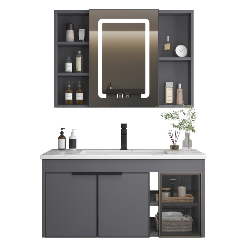 Space Aluminum Bathroom Cabinet Ceramic Integrated Bathroom Bathroom Cabinet Washbasin Wash Face Washing Table Basin Combination Item Picture