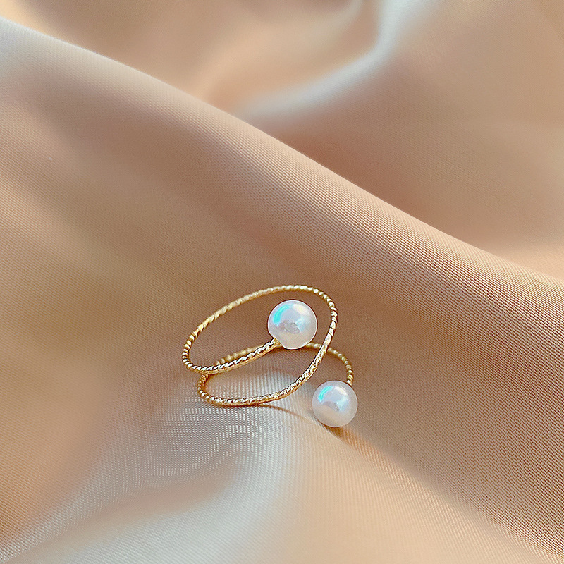 Korean Version Of Simple Winding Pearl Open Ring Fashion Personality Index Finger Ring Ins Trend Network Red Adjustable Hand Jewelry Specification drawing