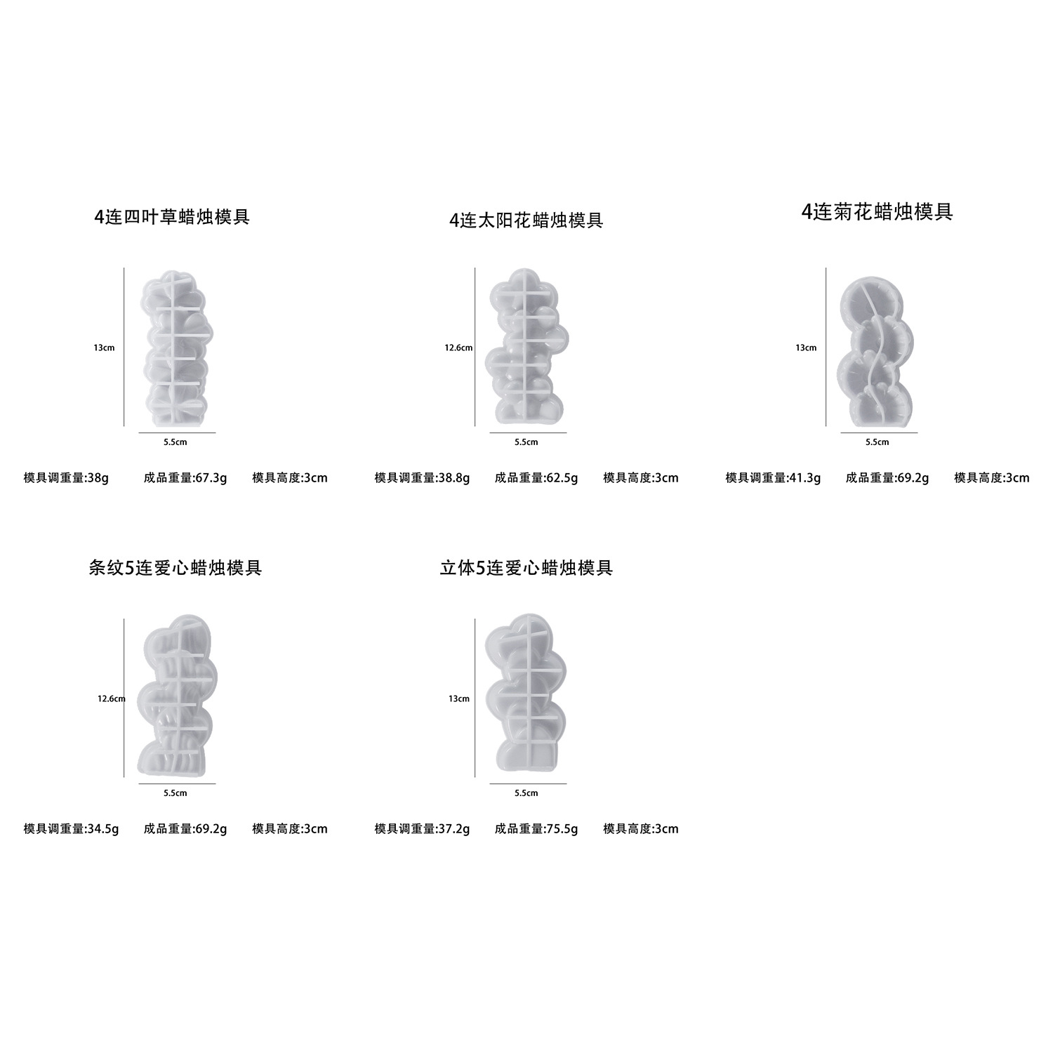 diy epoxy resin mold, multi-connected three-dimensional flower heart scented candle, silicone mold, cross-border exclusive for handicrafts and ornaments, candle mold Application Scenario