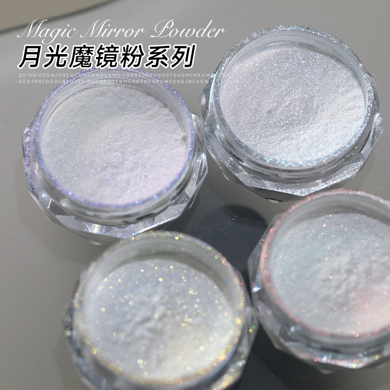 Cross-border Nail art Aurora Powder, Silver-White Magic Mirror Powder, Hailey White Moonlight Powder, Ice-Transparent Iridescent Polarized Fine Sparkling Powder, Pearlescent Powder details Picture