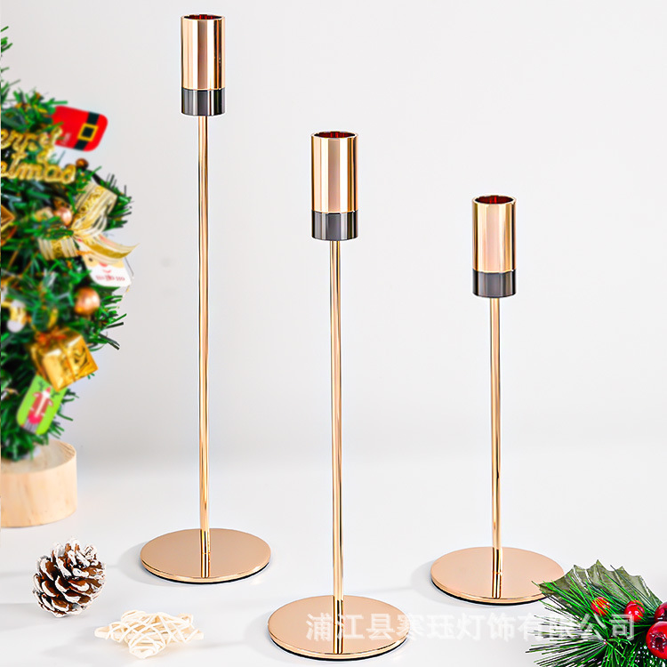 跨境餐桌金属烛台蜡烛摆件创意婚庆道具情人节浪漫婚礼烛光晚餐装