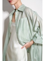 夏季高级感天丝薄荷绿防晒衬衫女夏雪纺衬衣外搭开衫白色上衣