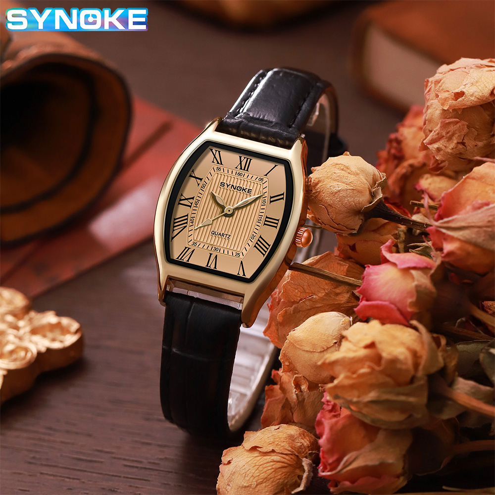 SYNOKE vintage barrel-shaped quartz watch for ladies, fashionable Roman numeral dial, light luxury wristwatch for students Specification image