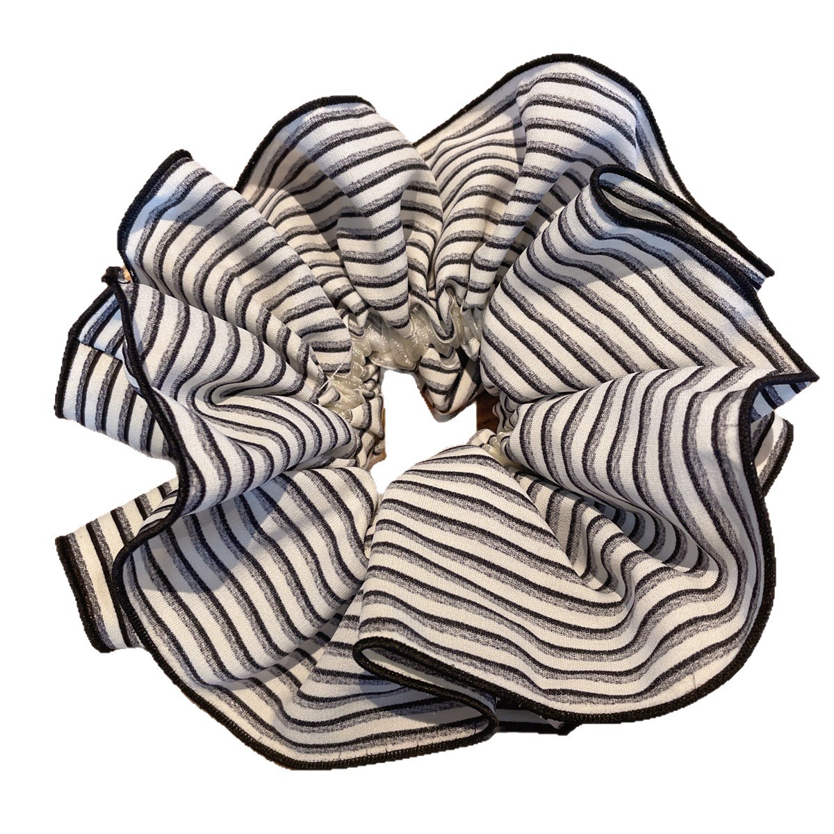 The fashionable black and white striped large intestine hair band of the same style as the Korean blogger, with a high-end bun hairstyle and a versatile hair accessory and headband Item Picture
