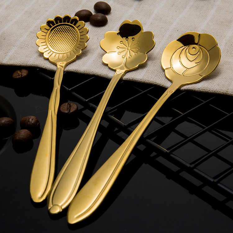 Stainless Steel Spoon Household Gold Cherry Blossom Spoon Dessert Spoon Creative Coffee Stirring Spoon Wedding Companion Gift Spoon Specification drawing