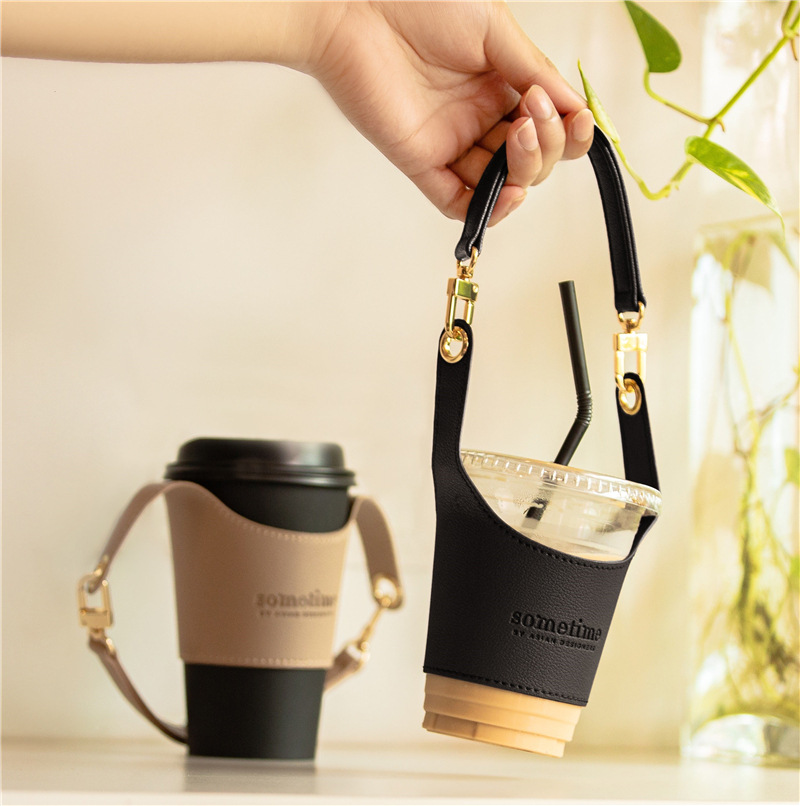 Taiwan's best-selling PU leather hand-held cup sleeves, portable milk tea cups, heat-insulating and heat-resistant hand-held bags, European-style cup sleeves