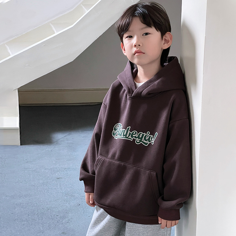 Children's winter clothing, boys' fleece hoodie 2024 autumn and winter new style, little boys' one-piece fleece warm hoodie top details Picture