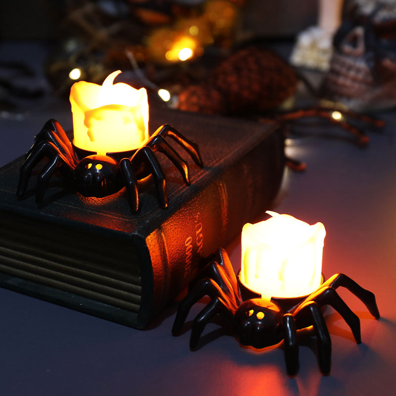 万圣节南瓜灯气氛布置装饰道具LED电子蜡烛灯发光蜘蛛小夜灯摆件详情图2