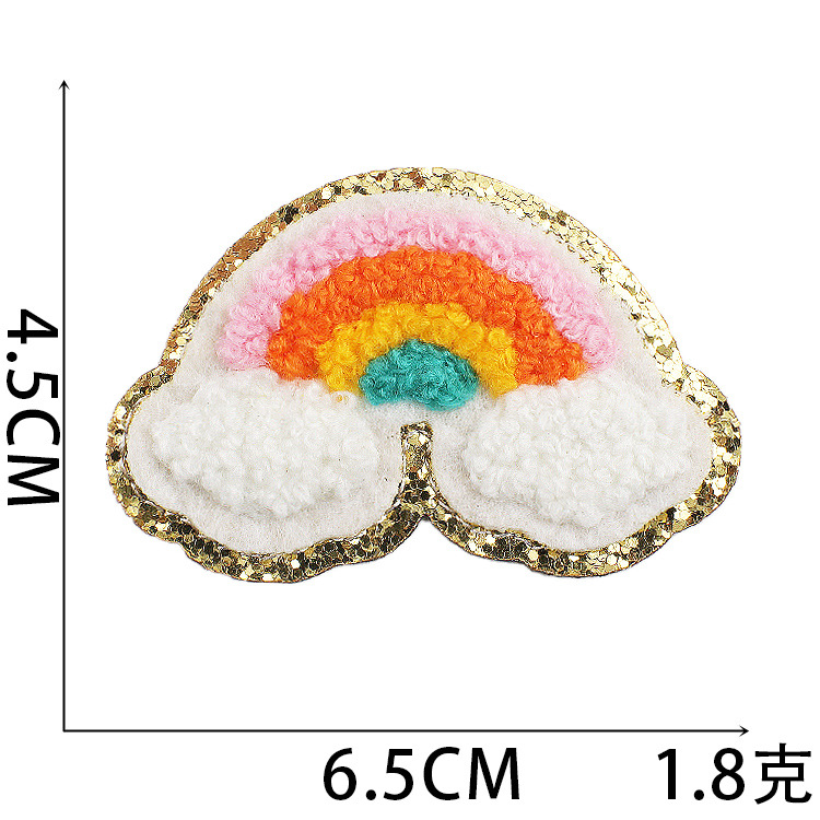 Xiaotian Chenille Rainbow Embroidery Cloth Patch Towel Embroidered Cartoon Rainbow Lightning Patch Ironed Embroidery Logo Application Scenario