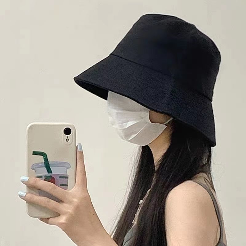 The popular black fisherman's hat for women in spring and autumn is a Korean-style casual and versatile face-covering Japanese-style sun protection hat and basin hat Specification image