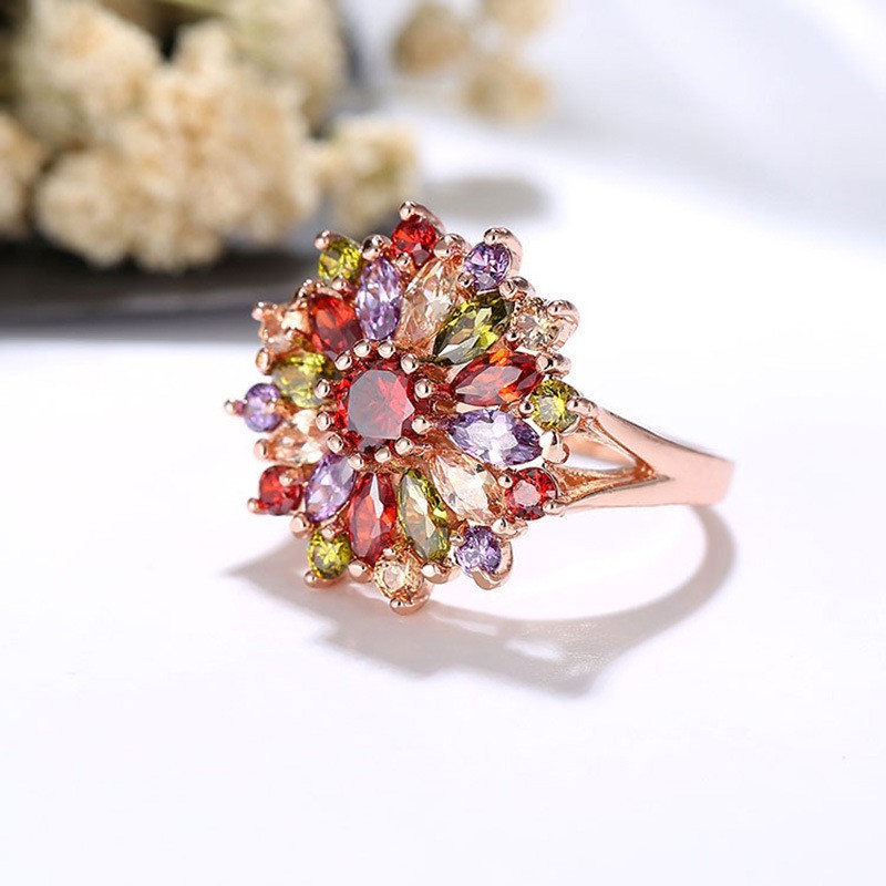 2022 Fashion Colorful Crystal Ring, Mona Lisa AAA Zircon Ring, Rose Gold Ring for export