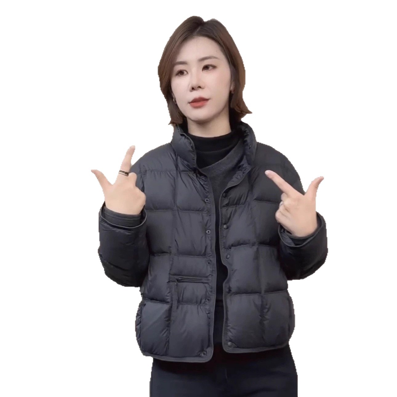 The new winter down jacket for women in 2025 features a short stand-up collar, thickened and warm white duck down bread coat in a simple style Item Picture