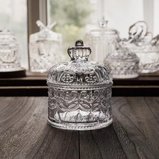 创意皇冠浮雕玻璃首饰盒 香薰蜡烛玻璃罐 复古水晶糖果罐储物罐