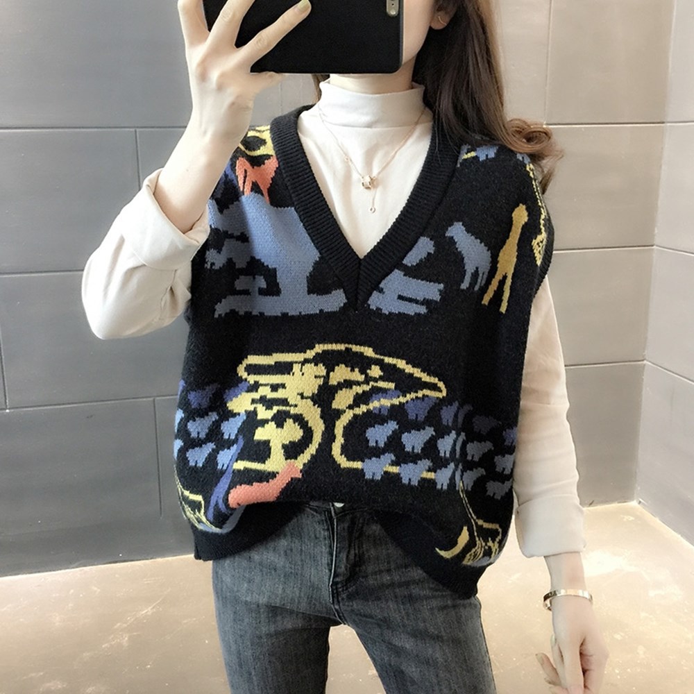 V-Neck Pullover Women's Sweater Loose Fashion Jacquard Vest Knitted Small Vest Thin Autumn And Winter 2021 New Trend Specification drawing